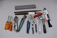 Misc. adjustable pliers, crescent wrench & tools