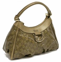 GUCCI 'CRYSTAL' GOLD MONOGRAM D-RING HANDBAG