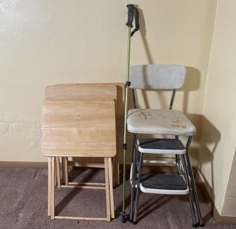 TV Trays, Vintage Cosco Folding Step Stool, Cane