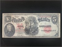 1907 $5 Legal Tender Woodchopper FR-89