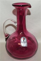 Vtg Pilgrim Cranberry Glass Applied Handle Pitcher