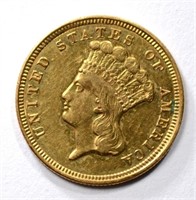 1856 $3 GOLD AU/BU HAS PROOF LIKE LOOK