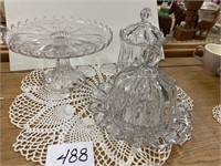 VINTAGE PEDESTAL CAKE PLATE - COVERED BUTTER DISH