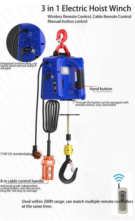 INTBUYING 450 KG WIRE-CONTROLLED ELECTRIC HOIST