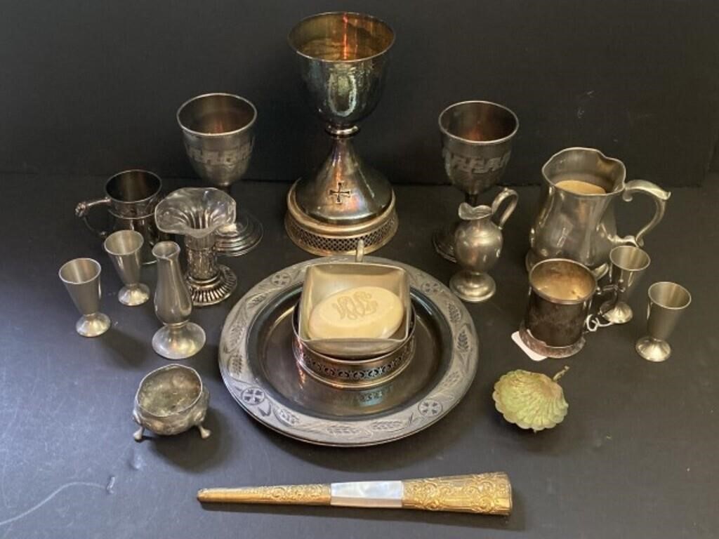 Large Assortment of Pewter with Catholic