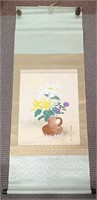 Vintage Japanese Hand Painted Floral Art Scroll
