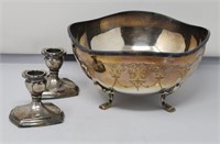 Primrose Plate etched Bowl & Candleholders
