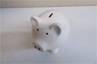 White Piggy Bank Ceramic - porcelain - Hole at