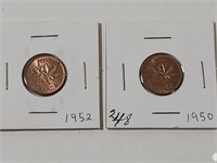 1950 & 1952 Red .01 cents