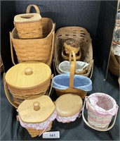 11 Longaberger Baskets, 1 Plain Wicker.