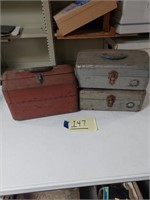Three metal tackle boxes, empty