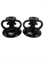 LE Smith black onyx glass candle holders