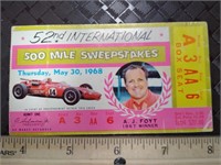 Indy 500 Ticket 52nd Race 1968