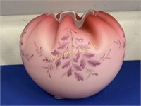 HAND PAINTED PEACH BLOW ART GLASS ROSE BOWL