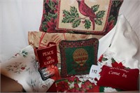 CHRISTMAS, LINENS, PLACEMATS, PILLOW LOT