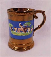 1860's copper lustre English mug, 4.75" tall
