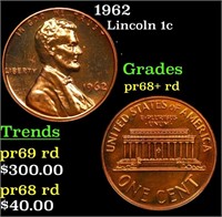 Proof 1962 Lincoln Cent 1c Grades Gem++ Proof Red