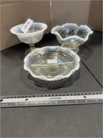 Three opalescent glass items