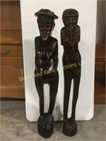 4ft tall hand carved wooden African statues