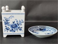 Estee Lauder Jar and Blue & White Trinket Dish