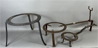 3 wrought iron hearthside trivets ca. early