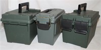 3 Plastic Ammo Cans, 2) 7"x11"x7", 1) 5"x12"x7"