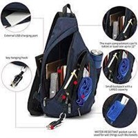 Tudequ Sling Bag with USB Port  Hiking Daypack