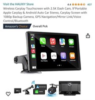 Wireless Carplay Touchscreen with 2.5K Dash Cam