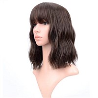 VCKOVCKO Short Bob Wigs Natural Black Wavy Wig Wit