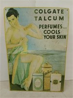 Metal Colgate talcum powder sign 12x17