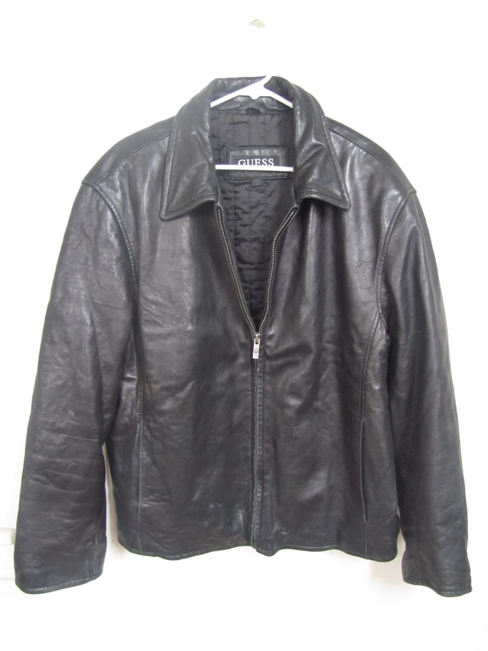 Woman's Large Guess Black Leather Zip-Up Jacket