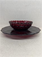 Dark Ruby red serving platter and bowl