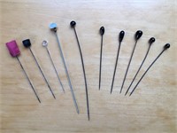 Lot Of Antique Hat Pins ~ Black Glass Plus