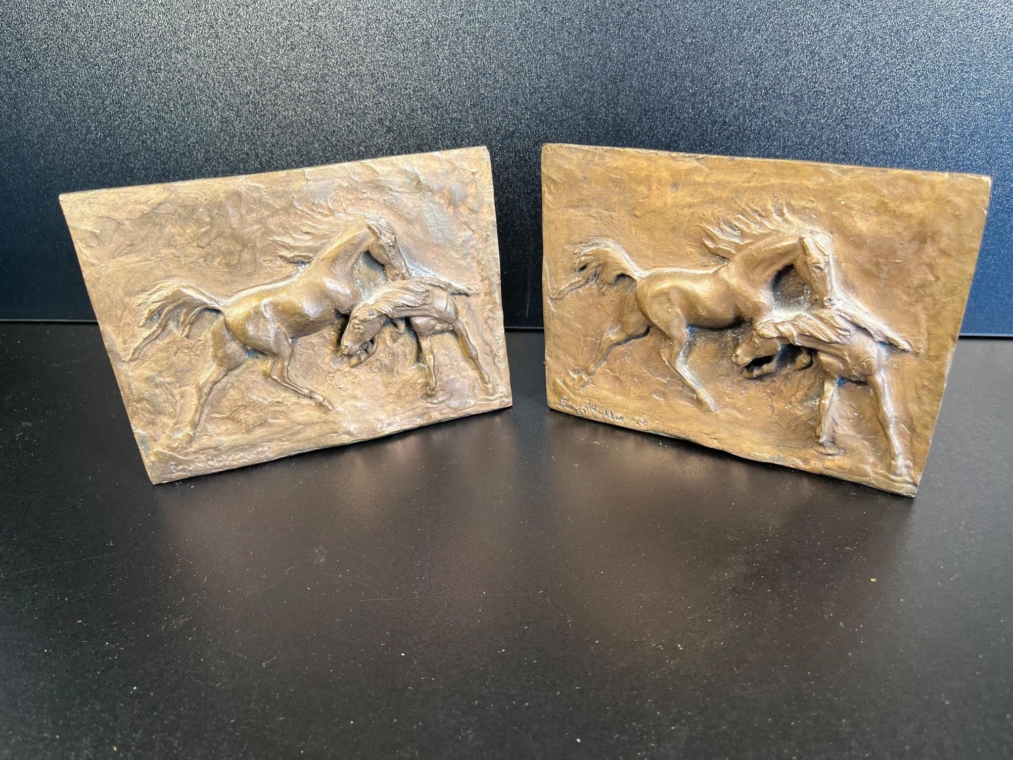 Pair of Signed Equestrian Bronze Bookends