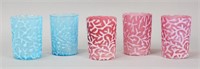 5 Seaweed Opalescent Glass Tumblers Cups
