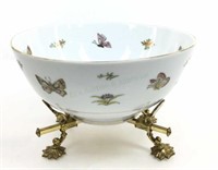Lj Japan Porcelain Butterfly Bowl & Brass Stand