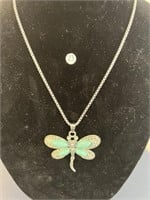 Turquoise Dragonfly 18" Silver Chain U230