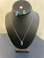 Blue Topaz Post Earrings & Pendant U230