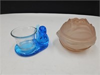 Leo Ward Glass Bird  Candle Holder & PInk Box