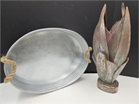 20" H Wood Art & 19" w Galvanized Tray