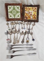 (2) Dal-Tile Trivets, (18) Collectors Spoons