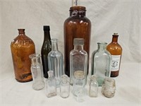 Vintage Brown, Green,  & Clear Bottles - Including