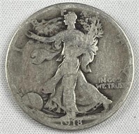 1918 Walking Liberty Silver Half Dollar, US 50c