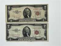 2pcs U.S. $2 Bill Red Seal