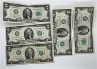 5pcs U.S. $2 Bills