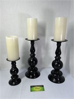 3 Metal Candle Holders and Fake Candles