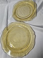 TWO AMBER YELLOW FEDERAL DEPRESSION GLASS PLATES