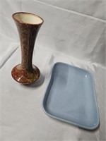 9.5" FANCY VASE AND A VANITY TRAY 11"X8"