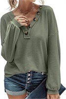 Women Waffle Knit Shirts V-Neck