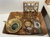 Vintage brass lot - cast iron lamp holder